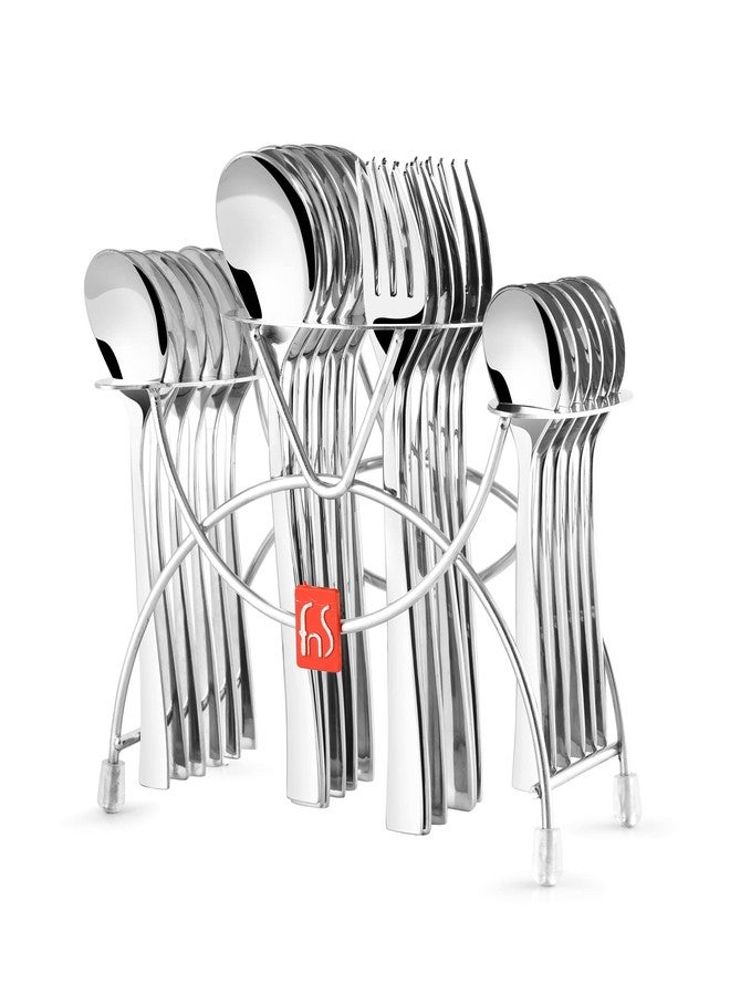 FnS Slim Line Premium Stainless Steel 24 pcs Cutlery Set with Hanging Stand (6 Dinner Spoons, 6 Dinner Forks, 6 Tea Spoons & 6 Baby Spoons & 1 Cutlery Stand) - Image 1